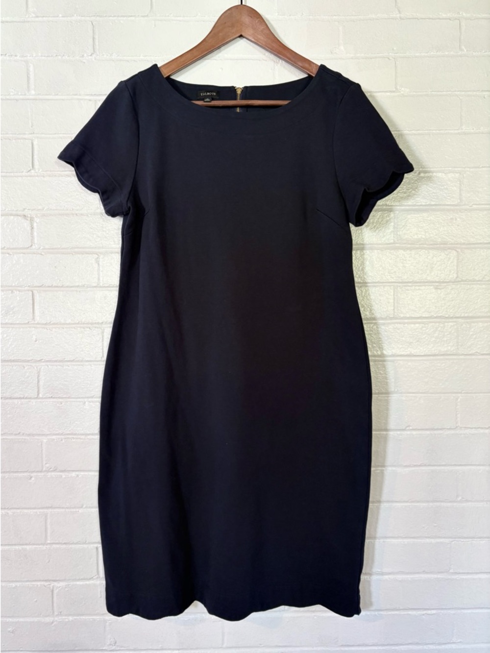 Talbots Navy Scalloped Hem Dress 100% Cotton